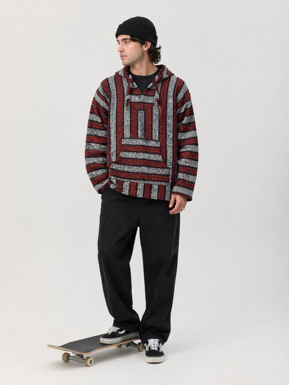 Hippie Drug Rug Tapestry Skater Mens Large Hoodie Orange Black Stripes